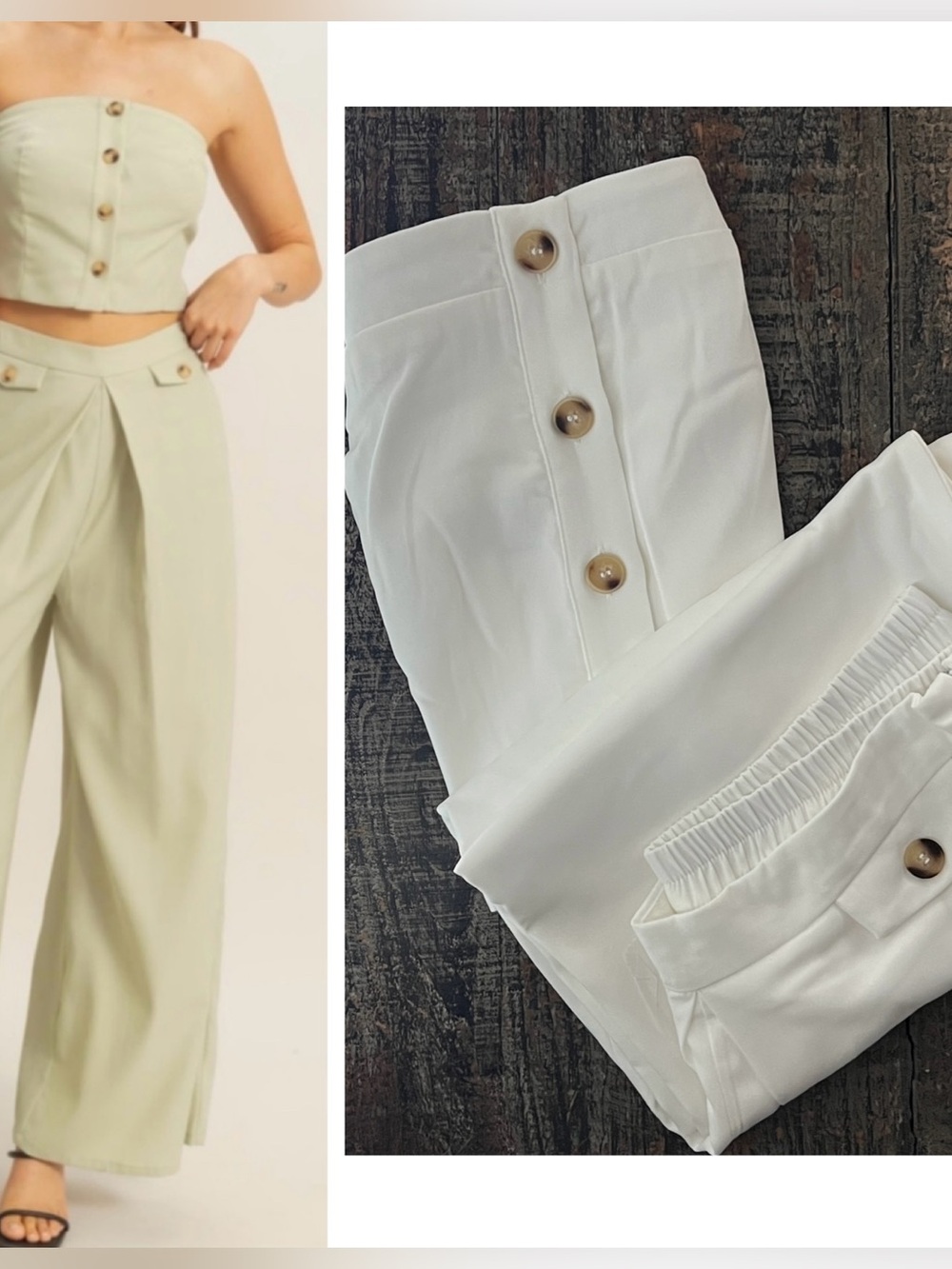 🟠NWT HYFVE 2PC Set - Strapless Button Top/Wide Leg Pants in Off-White